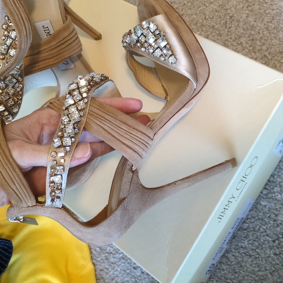 Jimmy Choo 124Kani Strappy Crystal shoes. Worn only 1x. 8 Comes w/ original box. - Picture 2 of 12